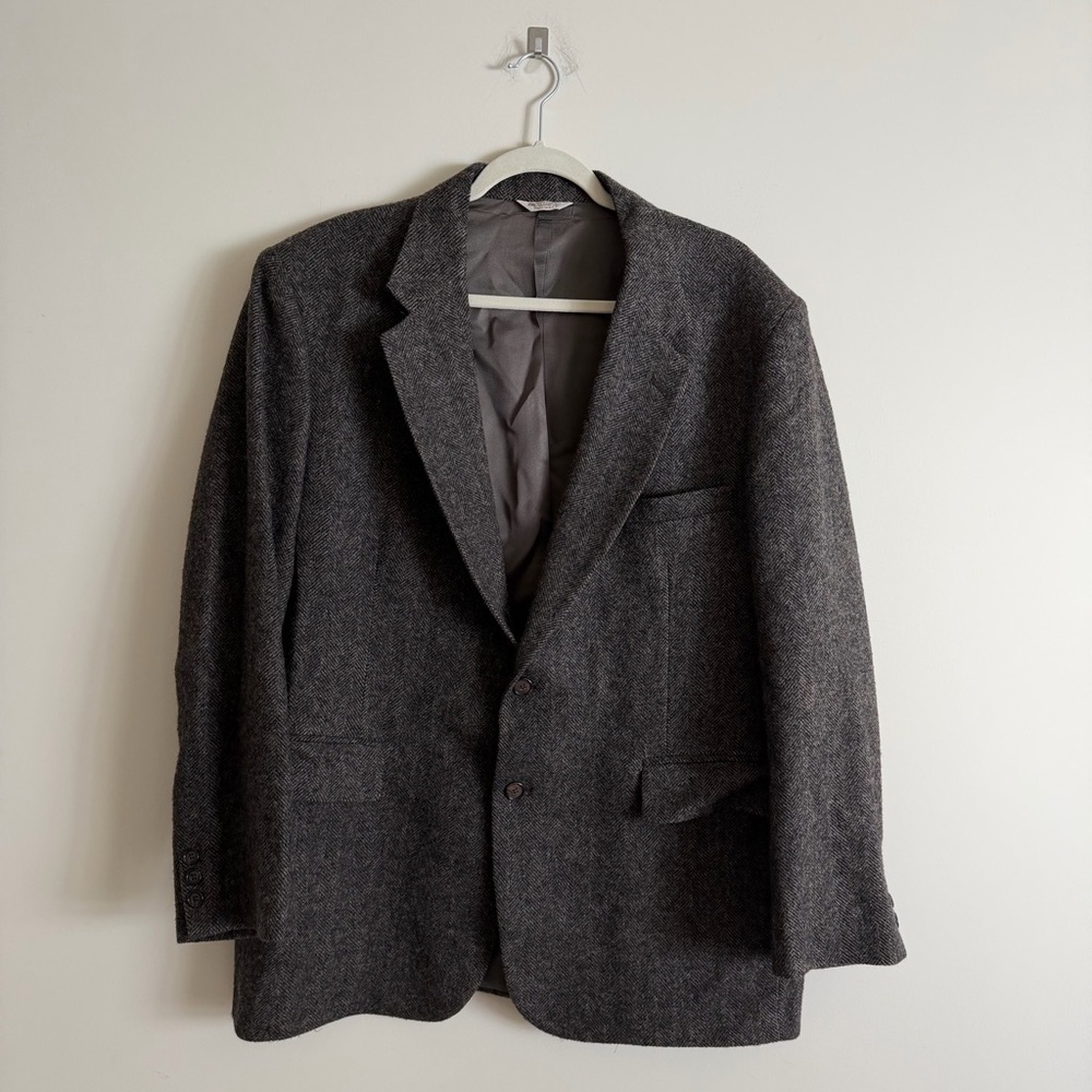 Charles Klein Dark Brown Herringbone Tweed Wool Sports Coat 46R Made in USA